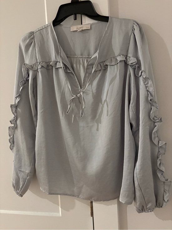 LOFT Tops - LOFT Silver Ruffle Tie-Front Blouse